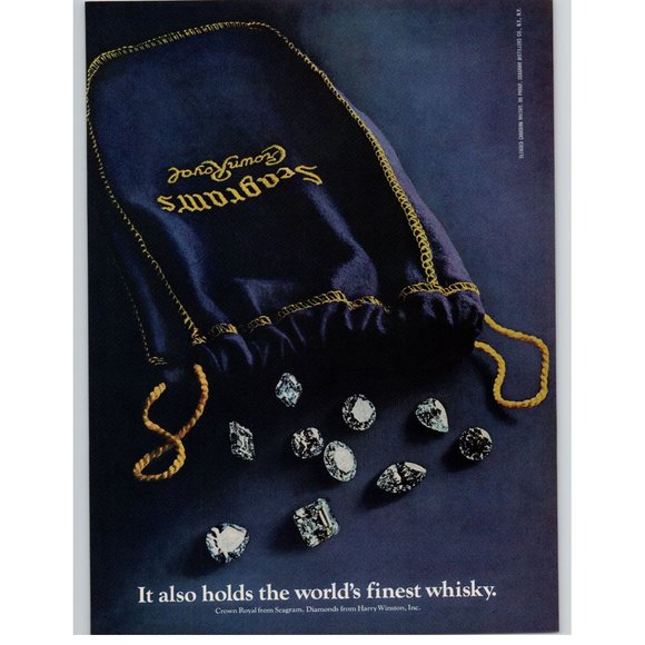 1977 Crown Royal Canadian Whiskey Vintage Print Ad Purple Bag Diamonds Whisky - Picture 1 of 1